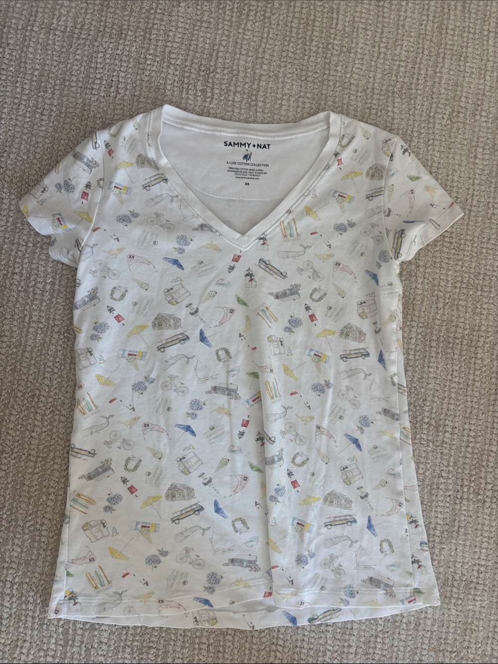 Sammy + Nat ACK collection White V-Neck Printed Top